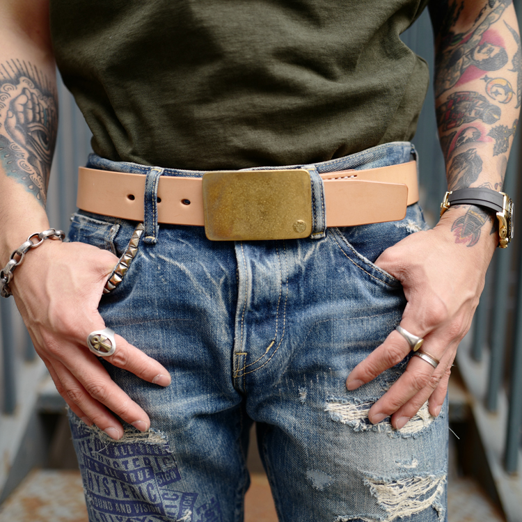 Tenjin Works日本天神 国内现货特价 超厚枥木牛皮复古板扣皮带