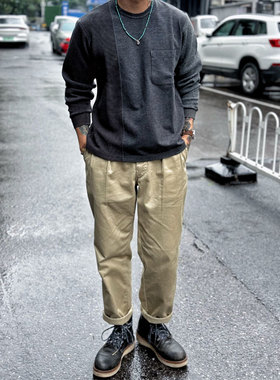 Workers Japan日常复古高腰复古直筒高密度斜纹Officer军官休闲裤