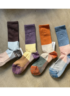 Anonymous Ism特价 古董织机制日本古法棉混纺复古民族风拼色棉袜