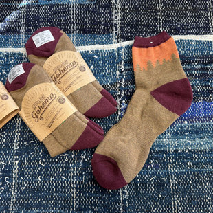 日本制重磅民族风撞色棉混纺中帮棉袜 特价 Hemp