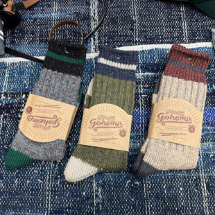 日本制重磅民族风撞色棉混纺高帮棉袜 特价 Hemp