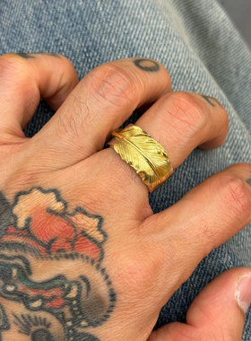 FALCON隼 细腻自然 100%纯正手打22K金羽毛平打复古戒指