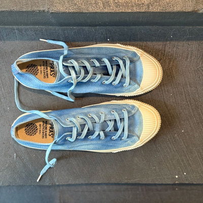 PRAS indigo天然蓝染旧化版 久留米工艺复古贝壳头训练硫化帆布鞋