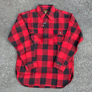 Workers Japan重磅经典复古红黑格子半开领套头二本针法兰绒衬衫
