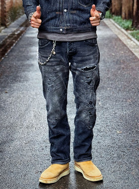 Gypsy Sons x D.I. 破坏补丁水洗手工刷色做旧灯芯绒船员休闲裤