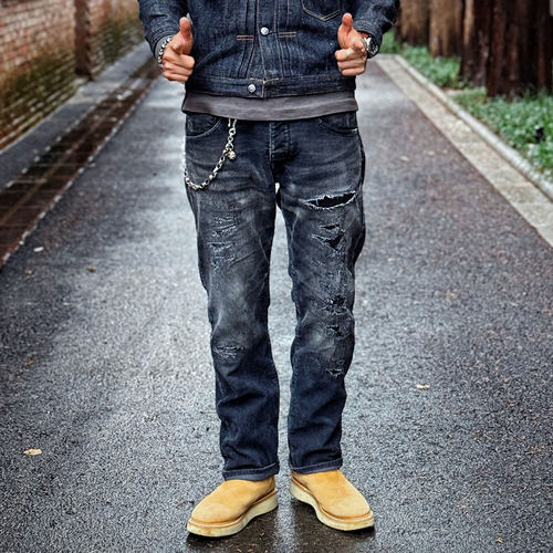 Gypsy Sons x D.I. 破坏补丁水洗手工刷色做旧灯芯绒船员休闲裤