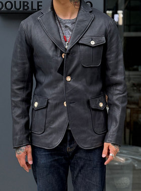 Four Speed 木村款 须山哲也手作虾夷野生黑色鹿皮复古鹿角扣西装