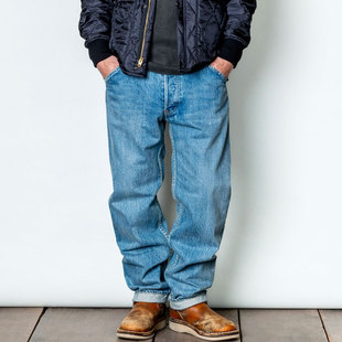 Geruga 舒适百搭 石洗做旧大战微宽松小直筒巴黎扣赤耳水洗牛仔裤