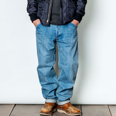 Geruga 舒适百搭 石洗做旧大战微宽松小直筒巴黎扣赤耳水洗牛仔裤