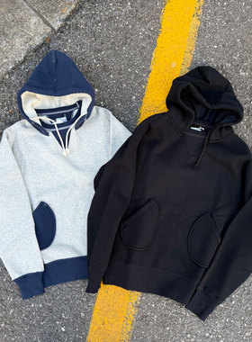 Riding High日本制老式梭织机制重磅华拼色加绒连帽休闲卫衣