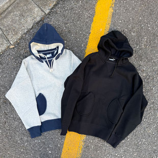 Riding High日本制老式梭织机制重磅华拼色加绒连帽休闲卫衣