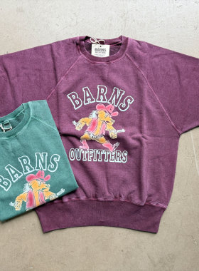 Barns 松弛感拉满 成衣染色水洗做旧复古骏马牛仔印花短袖卫衣T恤