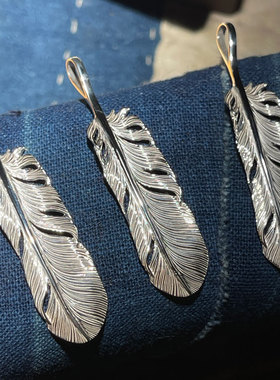 手打立体中号925全银羽毛吊坠