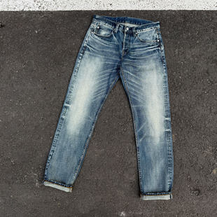 Double Indigo温润质感2年旧化模拟自然系水洗做旧修身赤耳牛仔裤