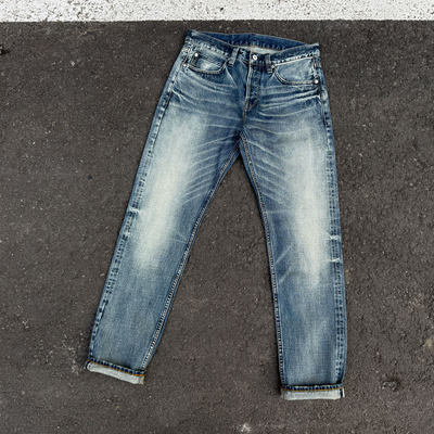 Double Indigo温润质感2年旧化模拟自然系水洗做旧修身赤耳牛仔裤