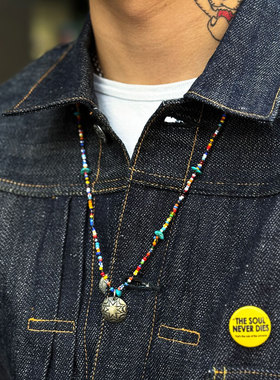 进口古董串珠银牌松石复古项链