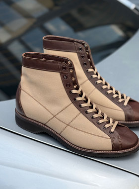 Brother Bridge单宁酸植鞣油润马皮拼高密度帆布复古短脸拳击手靴
