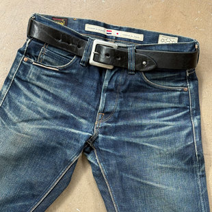 Barns 植鞣革日本栎木牛皮HTC风格菊花钉带尾宽版复古腰带皮带