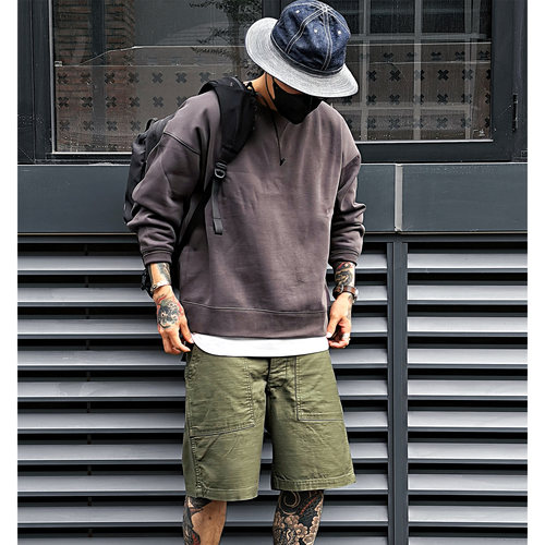 Double Indigo 层次搭配visvim jumbo版型水洗炭黑色美式复古卫衣