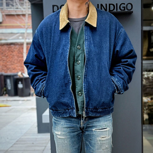 Double Indigo 石洗古着感做旧灯芯绒领羊毛内衬蓝色牛仔风雪夹克
