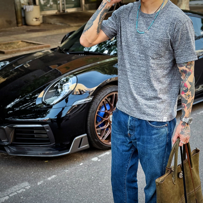 Riding High 日本制老式梭织机制天竺雪花棉纯色通勤口袋短袖T恤