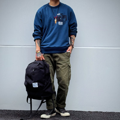Kuon 日本手工刺子百年boro古布patchwork重磅复古套头卫衣