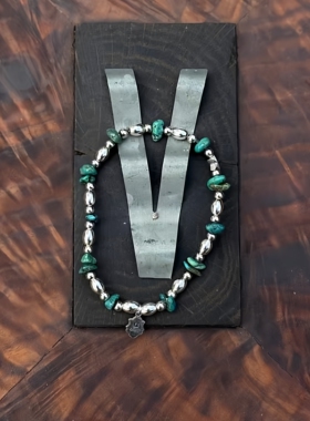 AMP Japan 日本手作天然松石925银珠复古印第安风弹力绳手链