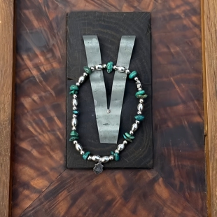 AMP 日本手作天然松石925银珠复古印第安风弹力绳手链 Japan