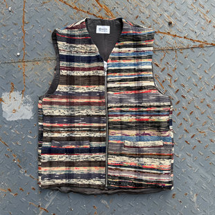 Kuon 复古马甲 日本手工缝制刺子Boro裂织百年古布拼接工装