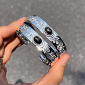 Dear Blossom店铺特殊款 黑玛瑙银绳复古手打唐草NAVAJO全银手镯