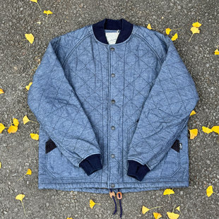 Go Hemp 水洗做旧 indigo 蓝染复古菱格抓绒内衬教练棒球夹克