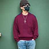 坠感十足 Kriff Mayer 蓝染棉布拼接双重条纹文理复古休闲毛衣