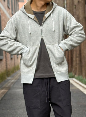 Riding High日本制老式梭织机制重磅加绒双向拉链纯色连帽卫衣