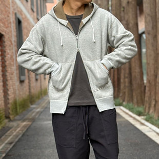 Riding High日本制老式梭织机制重磅加绒双向拉链纯色连帽卫衣