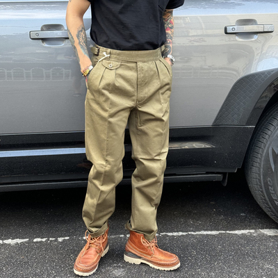 双腰带设计复古英军军裤