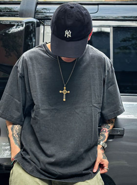 BARNS City Boy风宽松重磅日产水洗做旧纯色圆领 T 恤