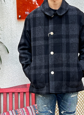 Workers Japan 保暖挡风 100%高密度重磅羊毛复古格子梅花领大衣