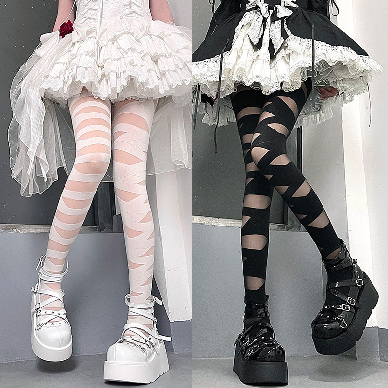 网红白丝黑丝袜女性感交叉绑带绷带打底裤袜子薄款JK创意朋克春夏,女士内衣/男士内衣/家居服,长筒袜,淘宝优惠券,粉丝福利购,淘宝优惠卷