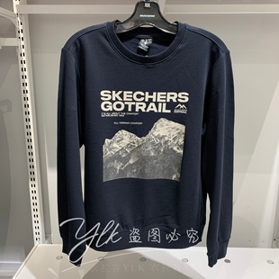 斯凯奇2026年春款 复古舒适印花休闲针织套头卫衣P126M052 男士