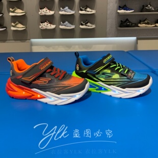 斯凯奇2026新款男童中童魔术贴闪灯舒适透气运动鞋405308L