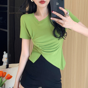 RM12111#不规则设计感短袖t恤女夏季修身短款辣妹上衣ins潮