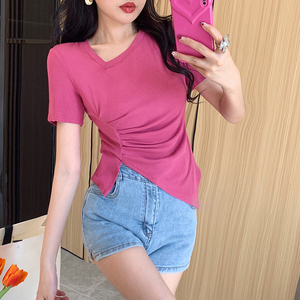 RM12111#不规则设计感短袖t恤女夏季修身短款辣妹上衣ins潮