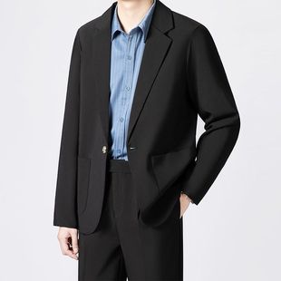 男士 套装 垂感风新款 高级轻熟抗皱小西服外套韩版 百搭帅气黑色 修身