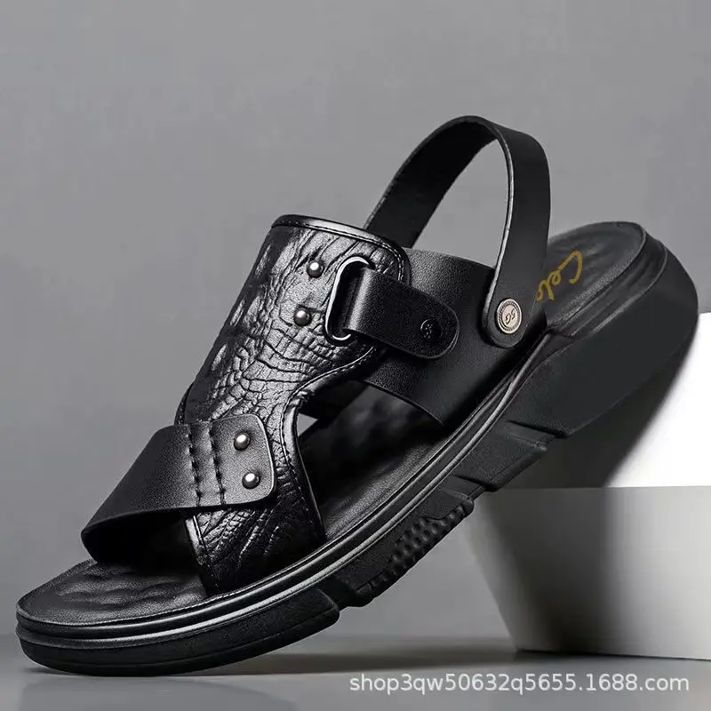 男士凉鞋男沙滩鞋防滑防水耐磨外穿拖鞋男两用仿真皮男款舒适