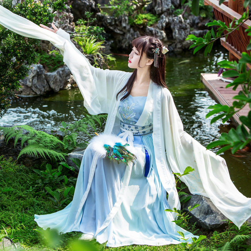 女生汉服旅拍广袖齐腰襦裙魏晋三件套日常装改良齐胸学生演出服