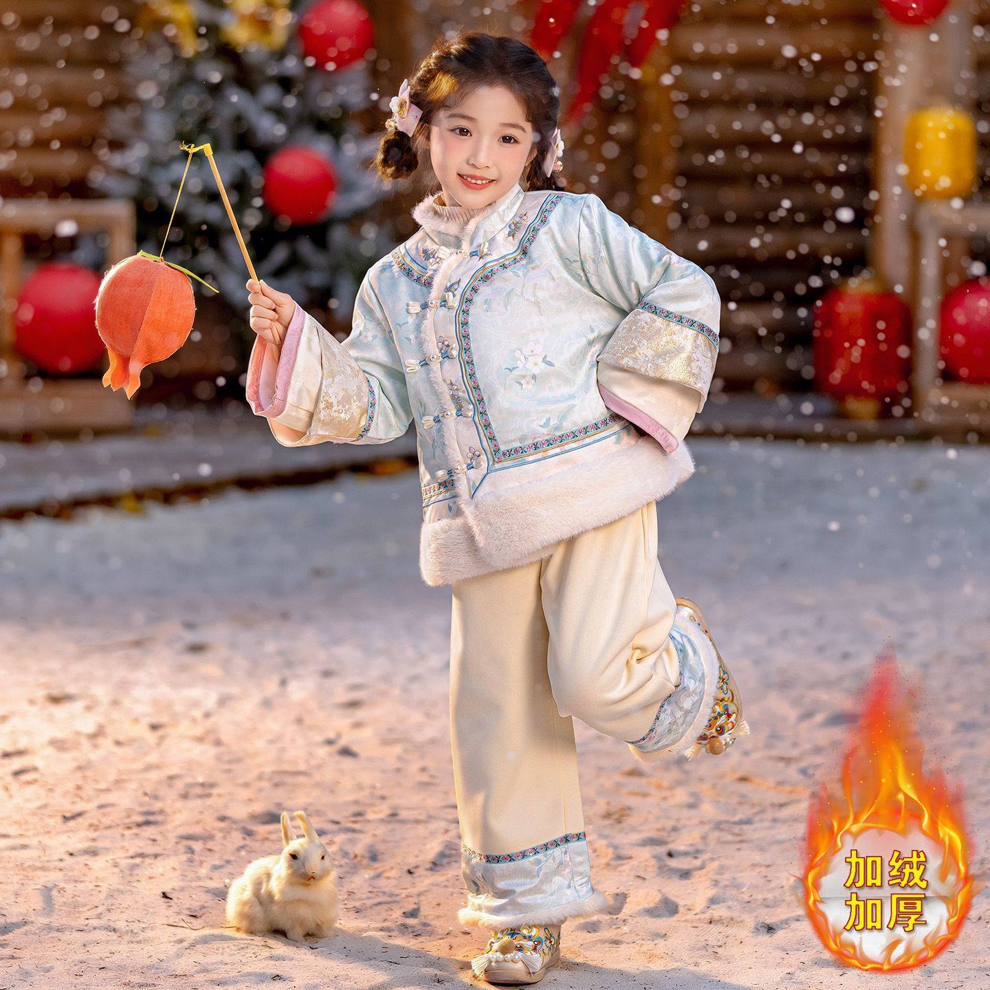 汉服女童冬装棉服中国风加绒套装儿童拜年服唐装女宝宝古装格格服,童装/婴儿装/亲子装,汉服,淘宝优惠券,粉丝福利购,淘宝优惠卷