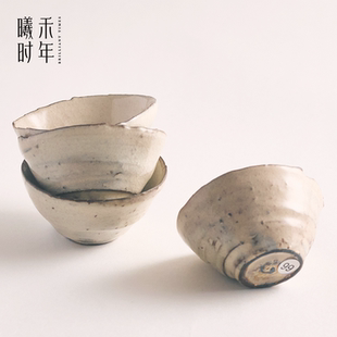 张汝佳柴烧复古开片主人杯小茶杯手拉胚粉引茶器