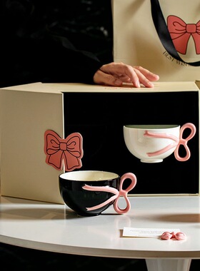 杯子女生日礼物礼盒装送女生闺蜜陶瓷马克杯咖啡杯一对粉色蝴蝶结