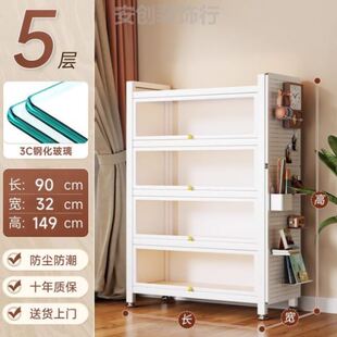 带门玻璃书柜钢制书架落地防尘铁皮柜手办展示柜家用储物柜收纳柜