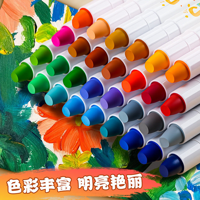 真彩水溶彩绘棒48色桶装旋转蜡油画棒